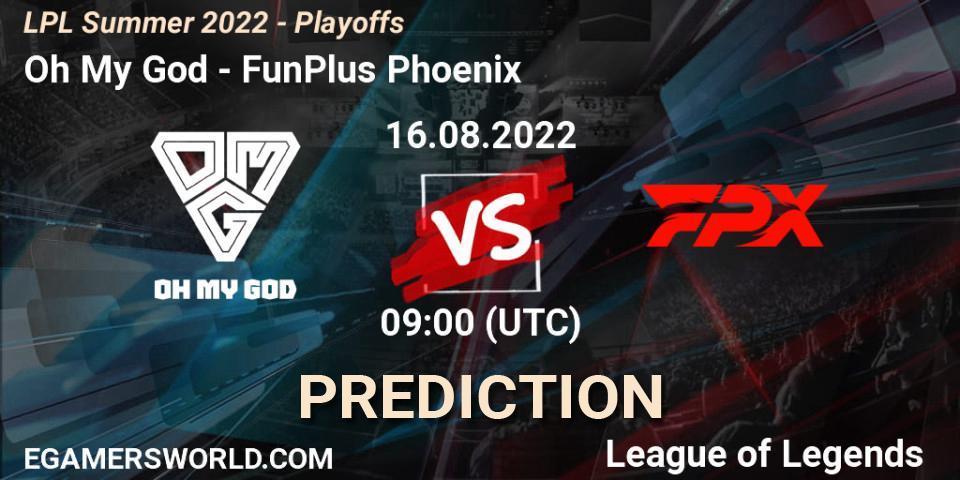 Oh My God - FunPlus Phoenix: Maç tahminleri. 16.08.2022 at 09:00, LoL, LPL Summer 2022 - Playoffs