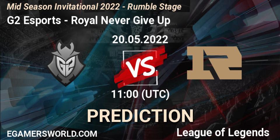 G2 Esports - Royal Never Give Up: Maç tahminleri. 20.05.2022 at 11:20, LoL, Mid Season Invitational 2022 - Rumble Stage