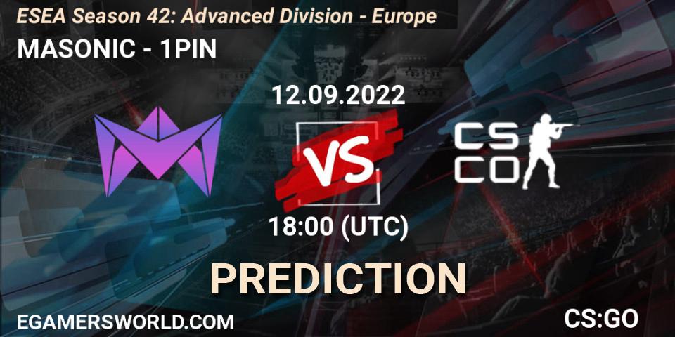 MASONIC - 1PIN: Maç tahminleri. 12.09.2022 at 18:00, Counter-Strike (CS2), ESEA Season 42: Advanced Division - Europe