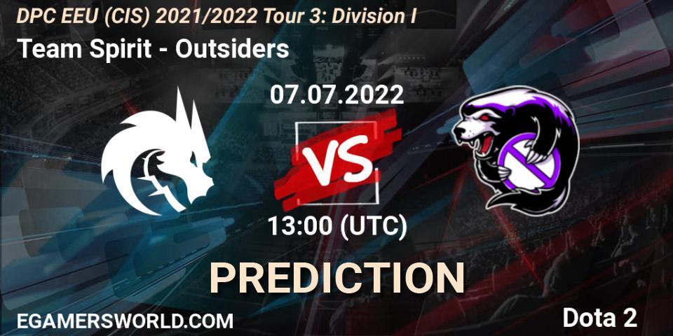 Team Spirit - Outsiders: Maç tahminleri. 07.07.2022 at 13:16, Dota 2, DPC EEU (CIS) 2021/2022 Tour 3: Division I