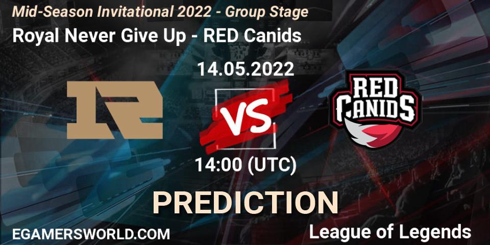 Royal Never Give Up - RED Canids: Maç tahminleri. 14.05.2022 at 13:50, LoL, Mid-Season Invitational 2022 - Group Stage