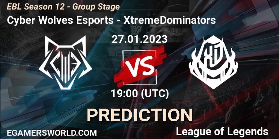 Cyber Wolves Esports - XtremeDominators: Maç tahminleri. 27.01.2023 at 19:00, LoL, EBL Season 12 - Group Stage
