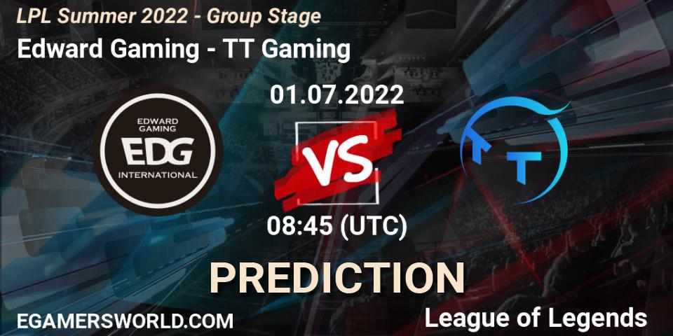 Edward Gaming - TT Gaming: Maç tahminleri. 01.07.2022 at 09:00, LoL, LPL Summer 2022 - Group Stage