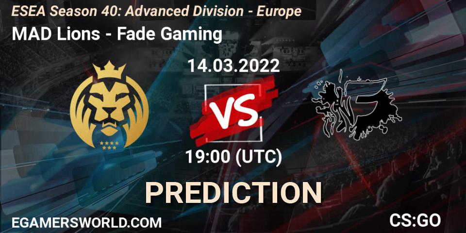 MAD Lions - Fade Gaming: Maç tahminleri. 14.03.2022 at 19:00, Counter-Strike (CS2), ESEA Season 40: Advanced Division - Europe