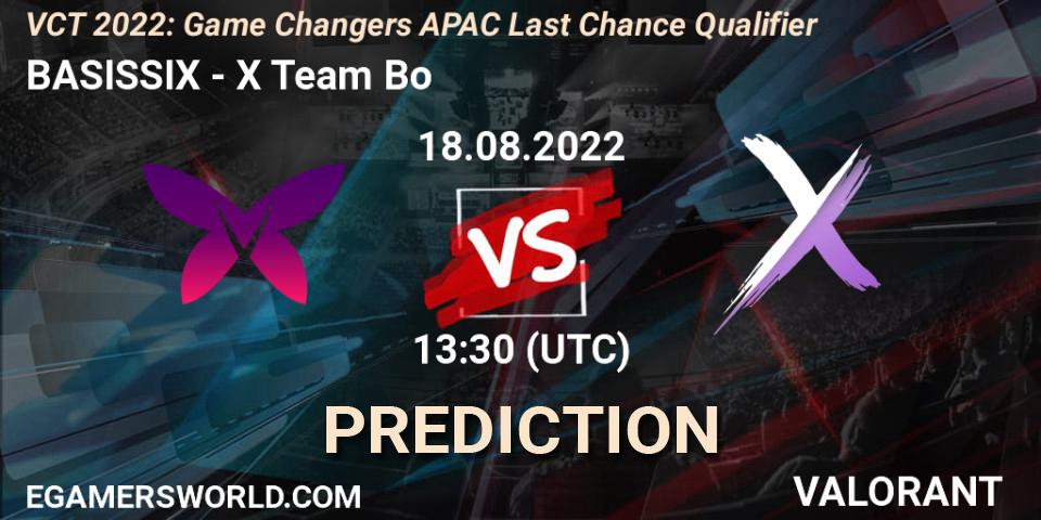 BASISSIX - X Team Bo: Maç tahminleri. 18.08.2022 at 13:30, VALORANT, VCT 2022: Game Changers APAC Last Chance Qualifier