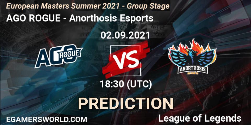 AGO ROGUE - Anorthosis Esports: Maç tahminleri. 02.09.2021 at 18:30, LoL, European Masters Summer 2021 - Group Stage