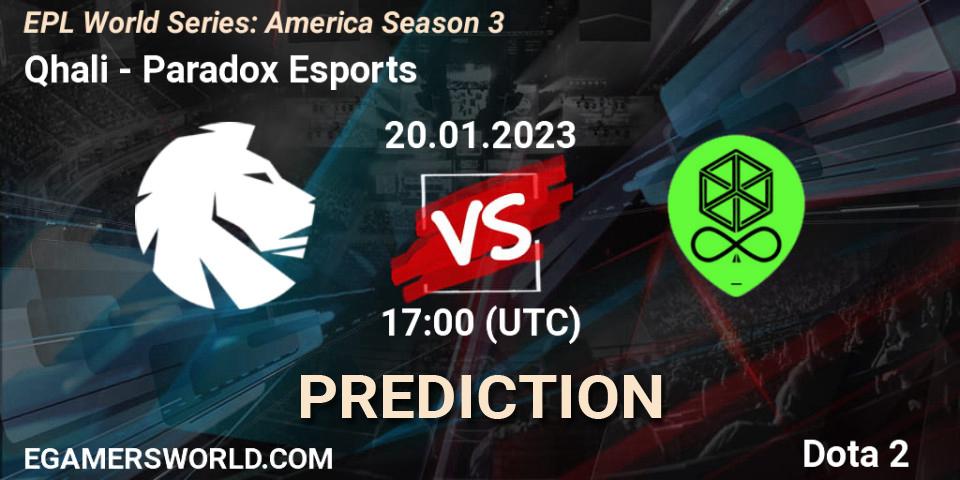 Qhali - Paradox Esports: Maç tahminleri. 20.01.2023 at 17:03, Dota 2, EPL World Series: America Season 3