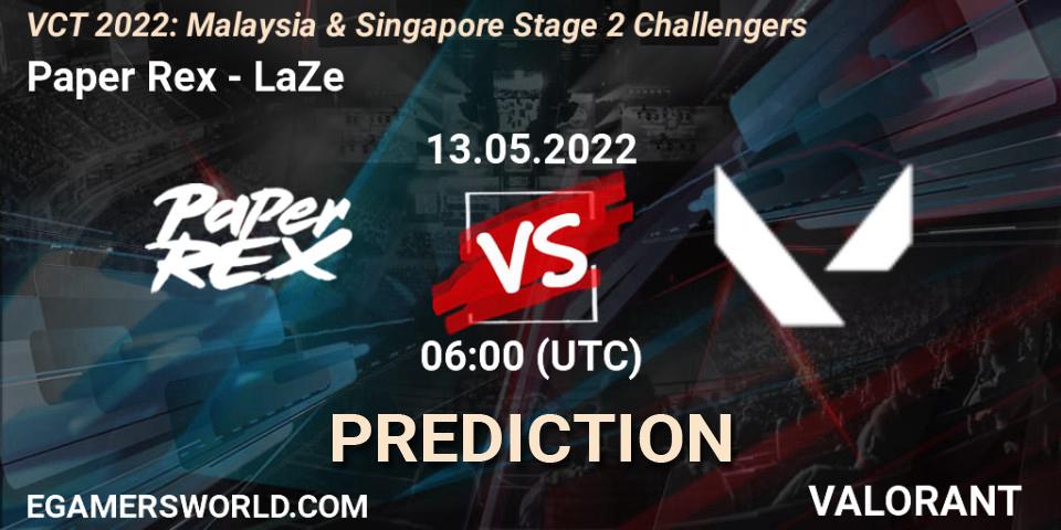 Paper Rex - LaZe: Maç tahminleri. 13.05.2022 at 06:00, VALORANT, VCT 2022: Malaysia & Singapore Stage 2 Challengers