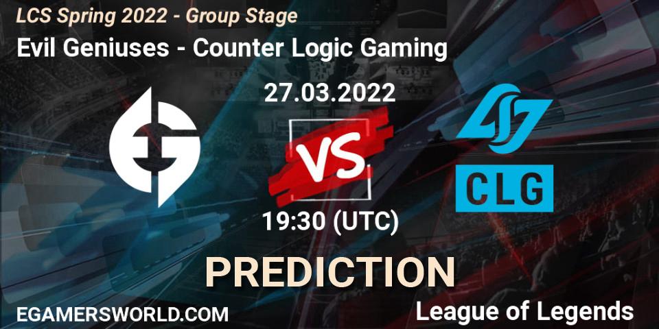 Evil Geniuses - Counter Logic Gaming: Maç tahminleri. 27.03.22, LoL, LCS Spring 2022 - Group Stage