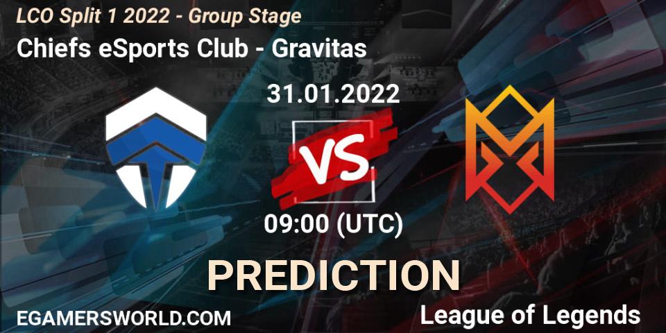 Chiefs eSports Club - Gravitas: Maç tahminleri. 31.01.2022 at 09:00, LoL, LCO Split 1 2022 - Group Stage 