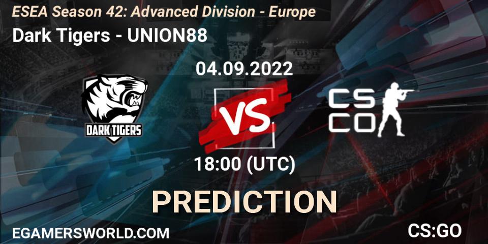 Dark Tigers - UNION88: Maç tahminleri. 04.09.2022 at 18:00, Counter-Strike (CS2), ESEA Season 42: Advanced Division - Europe