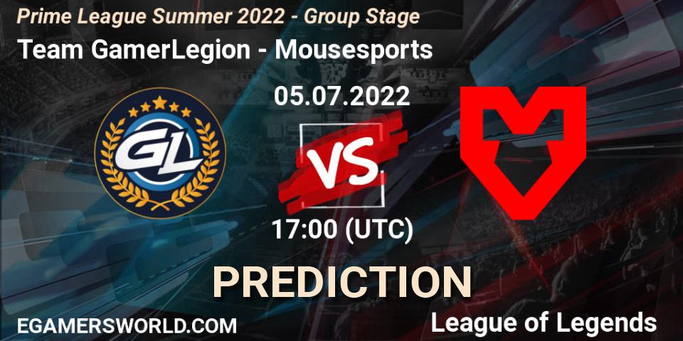 Team GamerLegion - Mousesports: Maç tahminleri. 05.07.2022 at 17:00, LoL, Prime League Summer 2022 - Group Stage