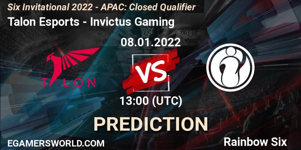 Talon Esports - Invictus Gaming: Maç tahminleri. 08.01.2022 at 13:00, Rainbow Six, Six Invitational 2022 - APAC: Closed Qualifier
