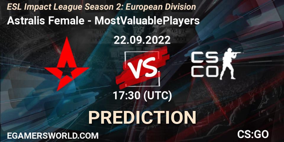 Astralis Female - MostValuablePlayers: Maç tahminleri. 22.09.2022 at 17:30, Counter-Strike (CS2), ESL Impact League Season 2: European Division