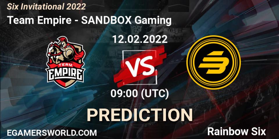 Team Empire - SANDBOX Gaming: Maç tahminleri. 12.02.22, Rainbow Six, Six Invitational 2022