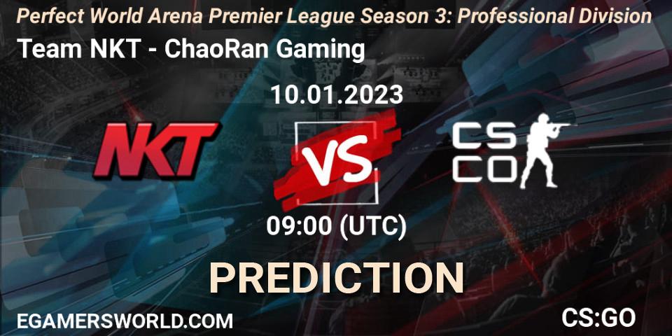 Team NKT - ChaoRan Gaming: Maç tahminleri. 13.01.2023 at 09:00, Counter-Strike (CS2), Perfect World Arena Premier League Season 3: Professional Division