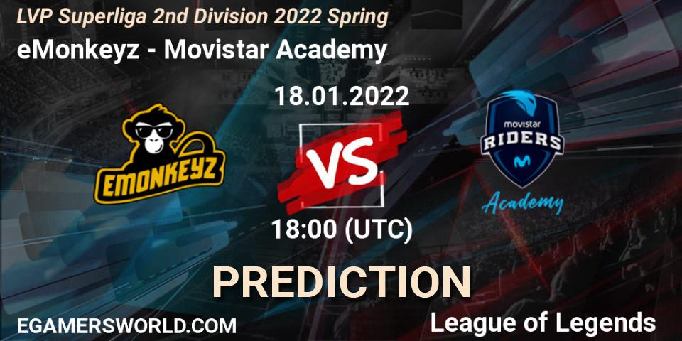eMonkeyz - Movistar Academy: Maç tahminleri. 19.01.2022 at 18:00, LoL, LVP Superliga 2nd Division 2022 Spring