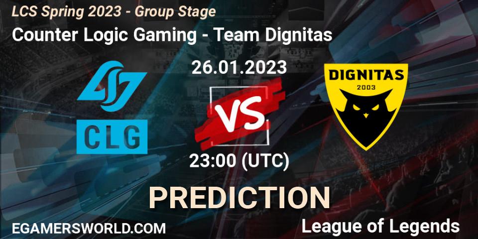 Counter Logic Gaming - Team Dignitas: Maç tahminleri. 27.01.2023 at 01:15, LoL, LCS Spring 2023 - Group Stage