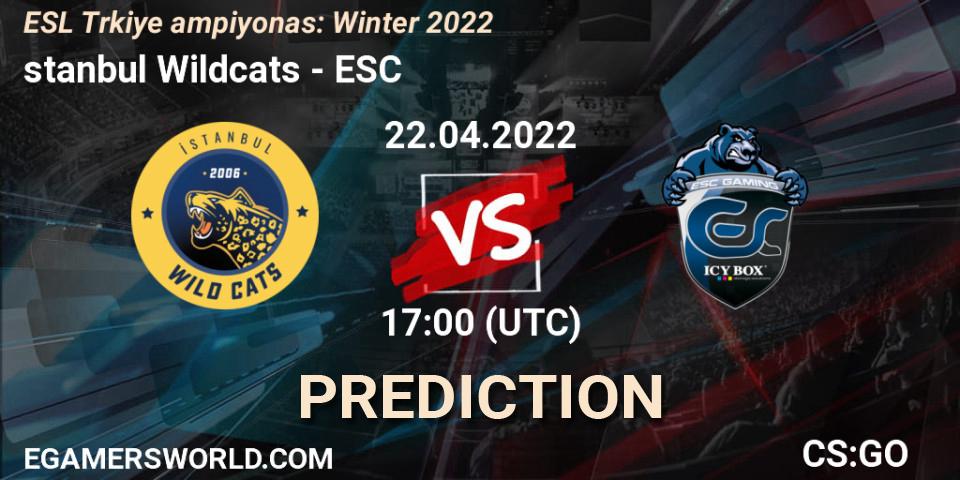 İstanbul Wildcats - ESC: Maç tahminleri. 22.04.2022 at 17:00, Counter-Strike (CS2), ESL Türkiye Şampiyonası: Winter 2022