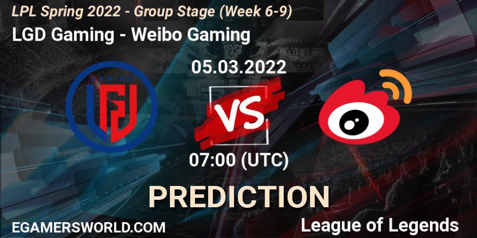 LGD Gaming - Weibo Gaming: Maç tahminleri. 05.03.2022 at 07:00, LoL, LPL Spring 2022 - Group Stage (Week 6-9)