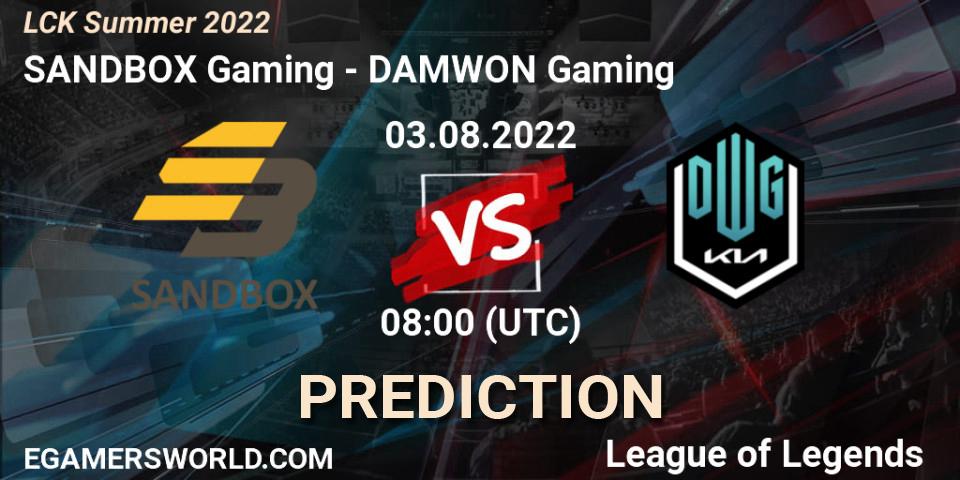 SANDBOX Gaming - DAMWON Gaming: Maç tahminleri. 03.08.22, LoL, LCK Summer 2022