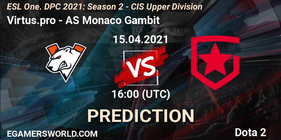 Virtus.pro - AS Monaco Gambit: Maç tahminleri. 15.04.21, Dota 2, ESL One. DPC 2021: Season 2 - CIS Upper Division