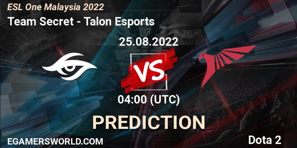 Team Secret - Talon Esports: Maç tahminleri. 25.08.22, Dota 2, ESL One Malaysia 2022