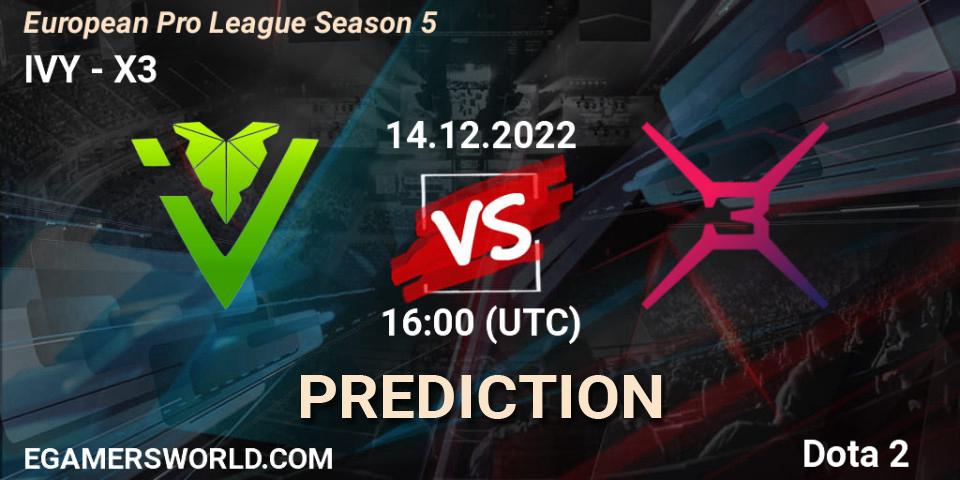 IVY - X3: Maç tahminleri. 14.12.2022 at 16:00, Dota 2, European Pro League Season 5