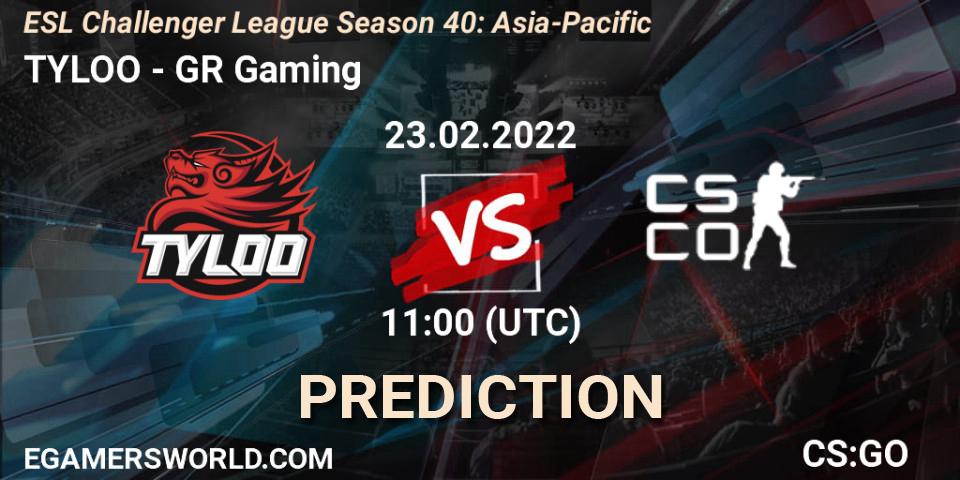 TYLOO - GR Gaming: Maç tahminleri. 23.02.2022 at 12:00, Counter-Strike (CS2), ESL Challenger League Season 40: Asia-Pacific