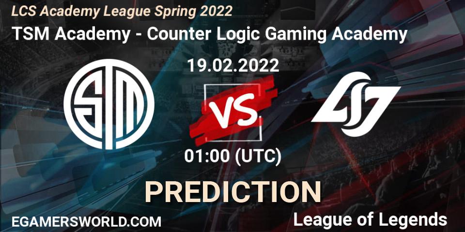 TSM Academy - Counter Logic Gaming Academy: Maç tahminleri. 19.02.2022 at 00:55, LoL, LCS Academy League Spring 2022