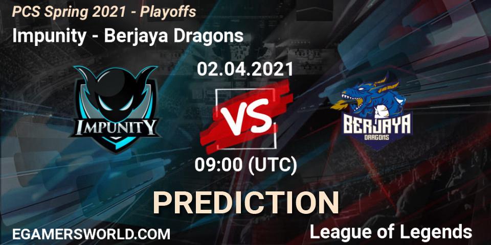 Impunity - Berjaya Dragons: Maç tahminleri. 02.04.2021 at 09:00, LoL, PCS Spring 2021 - Playoffs