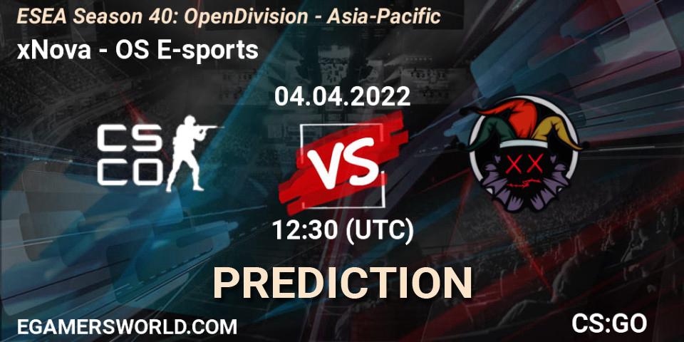 xNova - OS E-sports: Maç tahminleri. 04.04.2022 at 12:30, Counter-Strike (CS2), ESEA Season 40: Open Division - Asia-Pacific