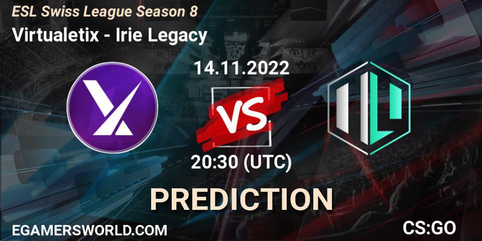Virtualetix - Irie Legacy: Maç tahminleri. 17.11.2022 at 19:00, Counter-Strike (CS2), ESL Swiss League Season 8