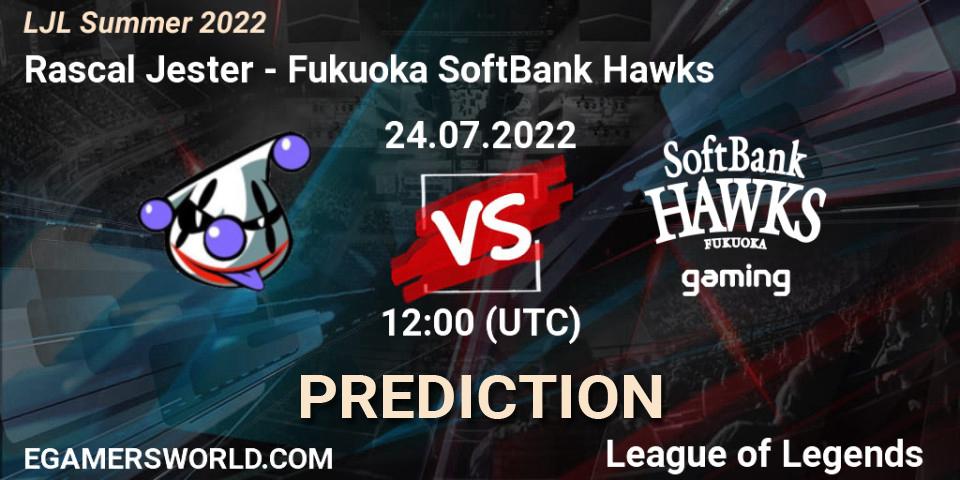 Rascal Jester - Fukuoka SoftBank Hawks: Maç tahminleri. 24.07.2022 at 12:00, LoL, LJL Summer 2022