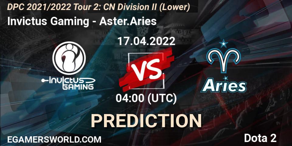 Invictus Gaming - Aster.Aries: Maç tahminleri. 17.04.22, Dota 2, DPC 2021/2022 Tour 2: CN Division II (Lower)