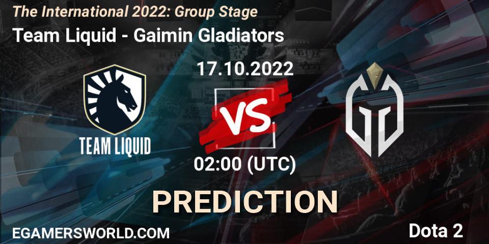 Team Liquid - Gaimin Gladiators: Maç tahminleri. 17.10.22, Dota 2, The International 2022: Group Stage
