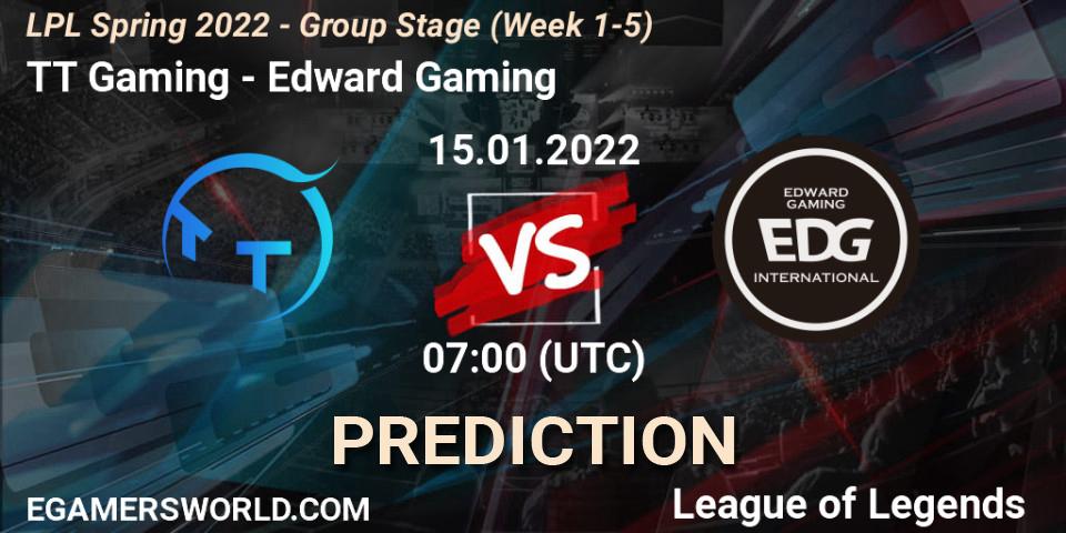 TT Gaming - Edward Gaming: Maç tahminleri. 15.01.2022 at 07:00, LoL, LPL Spring 2022 - Group Stage (Week 1-5)