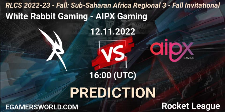 White Rabbit Gaming - AIPX Gaming: Maç tahminleri. 12.11.2022 at 16:00, Rocket League, RLCS 2022-23 - Fall: Sub-Saharan Africa Regional 3 - Fall Invitational