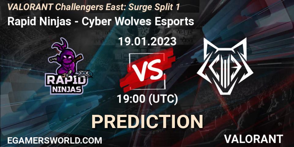 Rapid Ninjas - Cyber Wolves Esports: Maç tahminleri. 19.01.2023 at 20:00, VALORANT, VALORANT Challengers 2023 East: Surge Split 1