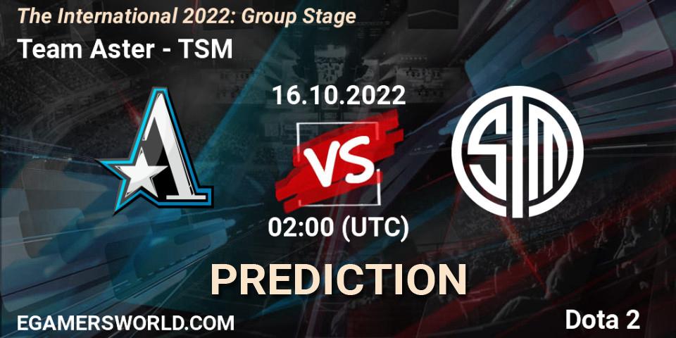 Team Aster - TSM: Maç tahminleri. 16.10.2022 at 02:01, Dota 2, The International 2022: Group Stage