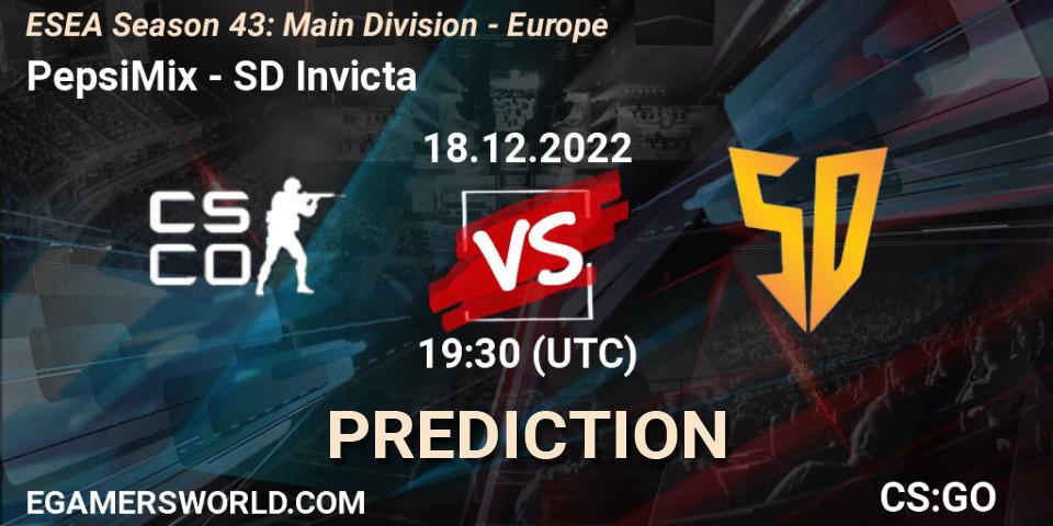 PepsiMix - SD Invicta: Maç tahminleri. 19.12.2022 at 18:00, Counter-Strike (CS2), ESEA Season 43: Main Division - Europe
