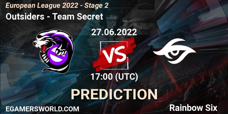 Outsiders - Team Secret: Maç tahminleri. 27.06.2022 at 16:00, Rainbow Six, European League 2022 - Stage 2