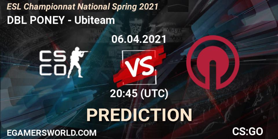 DBL PONEY - Ubiteam: Maç tahminleri. 13.04.2021 at 20:00, Counter-Strike (CS2), ESL Championnat National Spring 2021
