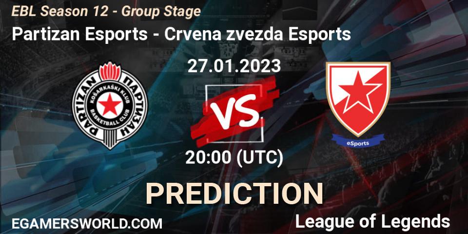 Partizan Esports - Crvena zvezda Esports: Maç tahminleri. 27.01.2023 at 20:00, LoL, EBL Season 12 - Group Stage
