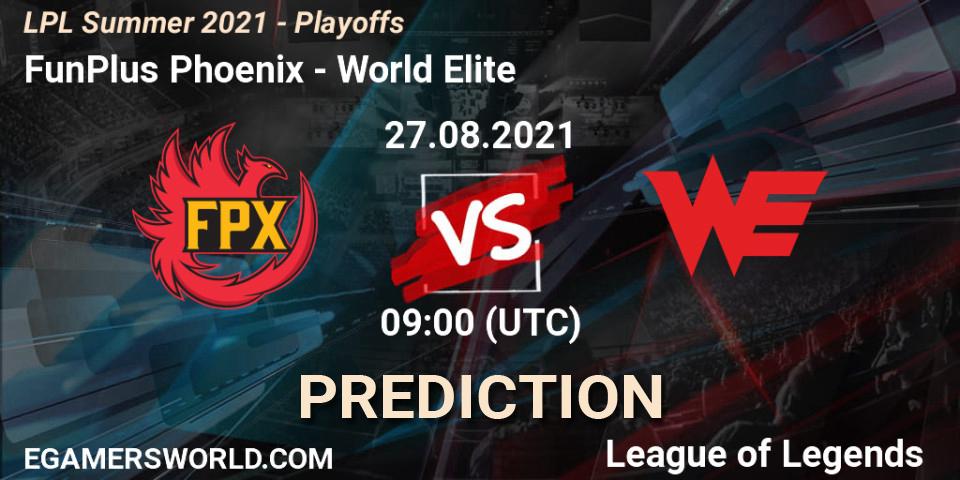 FunPlus Phoenix - World Elite: Maç tahminleri. 27.08.2021 at 09:00, LoL, LPL Summer 2021 - Playoffs