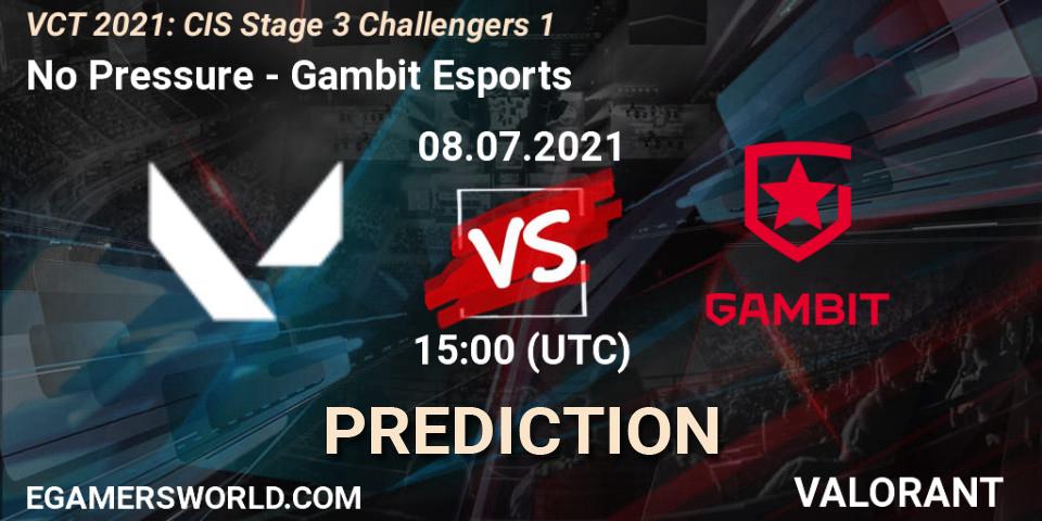 No Pressure - Gambit Esports: Maç tahminleri. 08.07.2021 at 15:00, VALORANT, VCT 2021: CIS Stage 3 Challengers 1