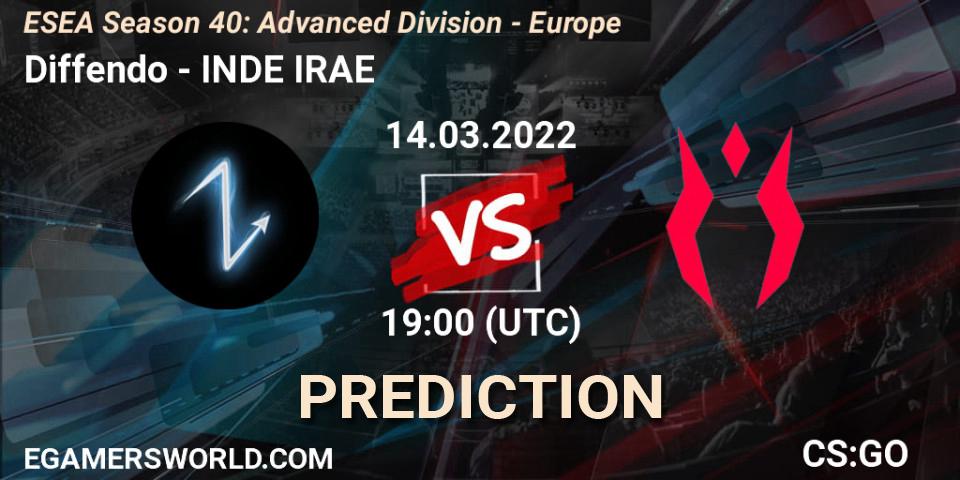 Diffendo - INDE IRAE: Maç tahminleri. 14.03.2022 at 19:00, Counter-Strike (CS2), ESEA Season 40: Advanced Division - Europe