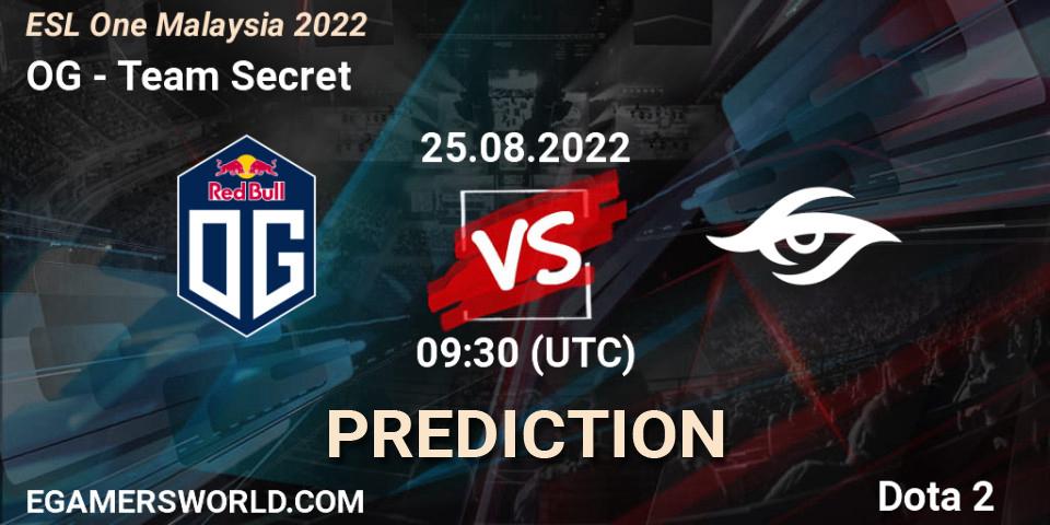 OG - Team Secret: Maç tahminleri. 25.08.22, Dota 2, ESL One Malaysia 2022