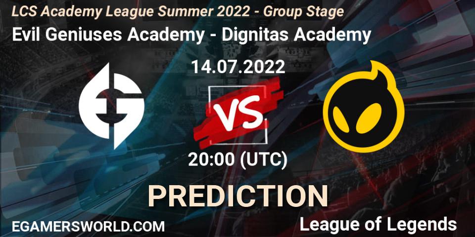 Evil Geniuses Academy - Dignitas Academy: Maç tahminleri. 14.07.22, LoL, LCS Academy League Summer 2022 - Group Stage