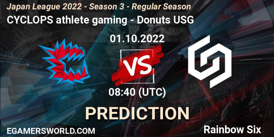 CYCLOPS athlete gaming - Donuts USG: Maç tahminleri. 01.10.2022 at 08:40, Rainbow Six, Japan League 2022 - Season 3 - Regular Season